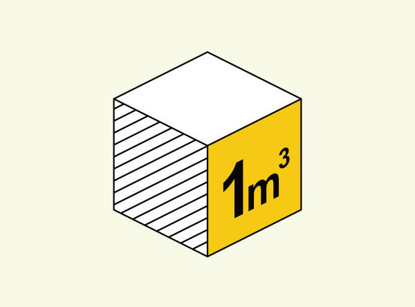 Cubo com a escrita 1m³ em referência às medidas de volume.